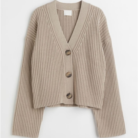 🆕️NWT H&M Rib-knit Cardigan in 'Taupe' - Picture 6 of 12